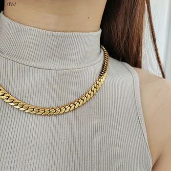 Široký řetěz náhrdelník pro ženy z nerezové oceli odvážné tvrzení zimní minimalistický náhrdelník šperky minimalistické šperky