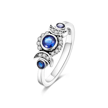 2022 Nové 100% 925 Sterling Silver Shining Moon Blue Gem Prsteny Pro Ženy Připravit Lesklé Zirkony Prsteny V Pořádku Narozeniny Šperky Originální