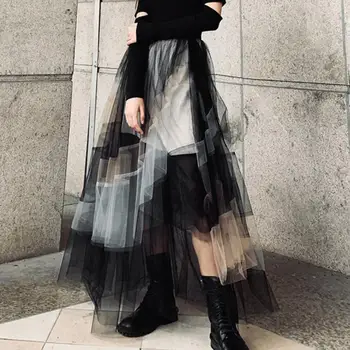 Dráhy Skládaný Tylu Sukně Vysokým Pasem Luxusní Měkké Síťoviny Dlouhé Sukně Pro ženy 2020 Jaro Design