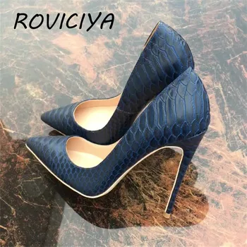 Modrá 12 cm vysoký podpatek jehlové mělké špičaté toe jediné boty sexy party klub dámské boty YG029 ROVICIYA