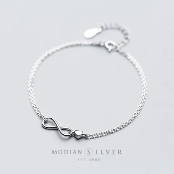 Modian Sterling Silver 925 Sponu Humra Řetězce Náramek Pro Ženy, Nekonečná Láska Jednoduchý Stříbrný Šperk Ženský Dárek Pulsera