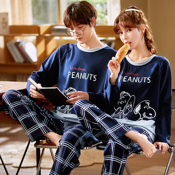Korejský Módní Bavlněné domácí oblečení Páry Pyžamo Ženy, oblečení pro volný čas, Pánské noční Prádlo Podzim Příležitostné Spaní Horní Pant Mujer homme Nové