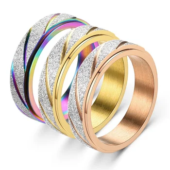 Úzkost Vrtět Spinner Prsteny pro Muže, Ženy, Zlato, Stříbrné Barevné Vlny Vzor z Nerezové Oceli Točí Otočte Prsten Punk Rock Šperky