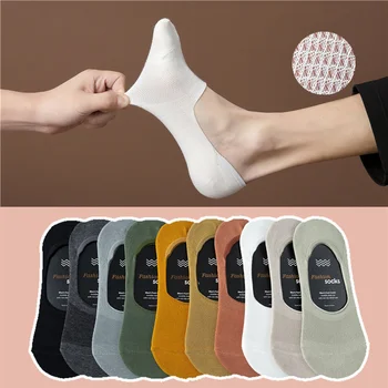Jednobarevné Ponožky Muži Duté Mesh Prodyšný Letní Muži Mužské Neviditelné no Show Ponožky Anti-slip Silikonový Low Cut Kotník Loď Ponožky