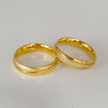 Vysoce Kvalitní Nejnovější 24k zlacené Pár Snubní Prsteny pro muže a ženy Dubaj Africké Západní 316L Nerezové Oceli šperky