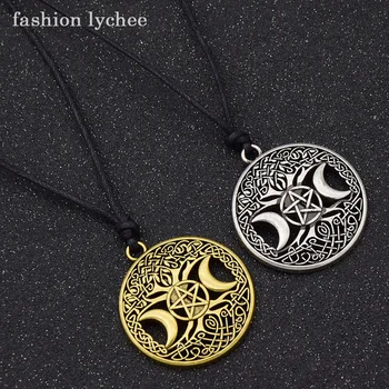 módní liči Vintage Triple Moon Goddess Strom Života Přívěskem Náhrdelník Wiccan Pentagram Amulet Nadpřirozené