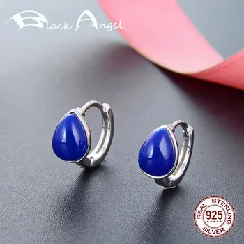 Fashion CZ Ručně vyráběné Vodní Kapka Modrá Smalt Hoop Náušnice Originální 925 Sterling Silver Jemné Šperky
