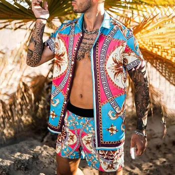 2022 Havajských Mužů Nastaví Tisk Klopě Krátký Rukáv Ležérní Tričko Beach Šortky Letní Streetwear Dovolenou Obleky, Pánské S-3XL
