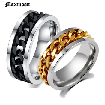 Maxmoon Nový Díl Pozlacený-Gold/Černá Muž je Spin Řetězce Prsten z Nerezové Oceli Cool Muž Žena Módní Svatební Šperky