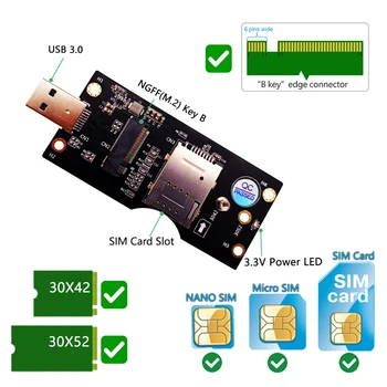NGFF M. 2 Key B pro USB 3.0 Adapter Converter je Rozšíření Karet Karty SIM, 8pin Auto Slot pro 3G/4G/5G