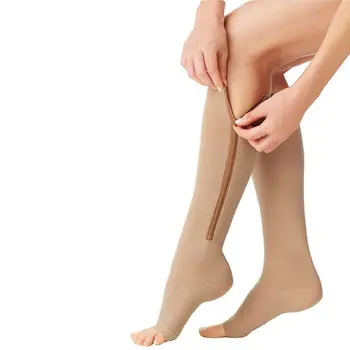 Zip Kompresní Punčochy Pro Muže, Ženy Nylon Zipper Knee Ponožky Unisex Podporu Nohy Natáhnout Tlak Open Toe Dlouhé Ponožky