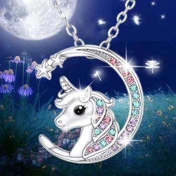 Módní Unicorn Náhrdelník Krásné Zvíře Šperky Zirkon Měsíc Luxusní Přívěsek Náhrdelníky pro Ženy, Narozeninové Party Dárek k Výročí