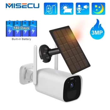 MISECU 3MPX Wifi Bezpečnostní Kamera Dobíjecí Baterie Fotoaparát Solární Panel IP66 Vodotěsný Venkovní Barva Noční Vidění, 2-way Aduio