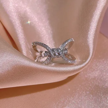 Nové Dorazí Krásné Bowknot Design Žena -Stříbrná Barva-Šperky Prsten s Mikro Zpevněné motýlka CZ Kameny pro Párty a Datování