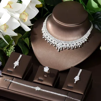 HIBRIDE Exkluzivní Zirkony 4KS Dubaj Nigérie Šperky Set Zářící Střapcem Náhrdelník A Náušnice Sada Pro ženy Bijoux N-479