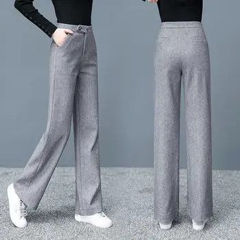 2021 Nové Zimní Kalhoty se vzorem Rybí kosti Vlněné Kalhoty Ležérní Kalhoty Dámské Všechny Odpovídající Hubnutí a Teplé Kalhoty celé Nohy