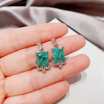 MIGGA Vinobraní Rozbité Styl Zelené Kubické Zirkony Houpat Náušnice pro Ženy Luxusní CZ Crystal Šperky