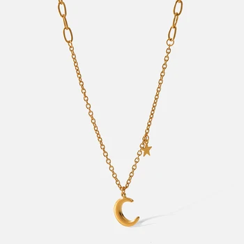 Zlaté 18 K PVD Pozlacené Prohlášení z Nerezové Oceli náhrdelník Náhrdelník Šperky pro Ženy Módní Hvězda Moon Chain Kovový Přívěšek Náhrdelník