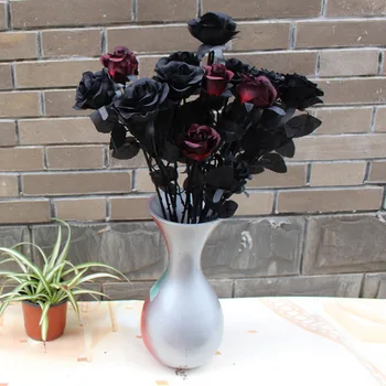 1ks Velká Černá Růže, Umělé Květiny, Ručně Zdobené Růže DIY Domácí Halloween Vánoční Večírek Dekor 62*7,5 cm