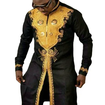 Africké Dashiki Šaty Košile Mužské Africké Oblečení, Luxusní Kovové Zlato Tištěné Límcem Košile Africké Muži Tradiční Šaty
