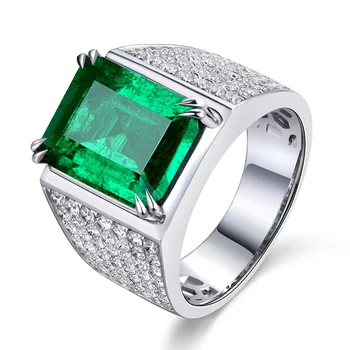 Velký Prsten Pro Muže Luxusní Světlo 8 Carat Vytvořili-Emerald Plné Zirkon Bílé Zlato Á Doprava Zdarma Dárek