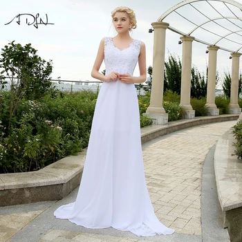 ADLN Levné Beach Svatební Šaty s Nášivky V-neck Šifón oblečení Pro Svatební Bílá/Slonová kost Plus Velikost Svatební Šaty