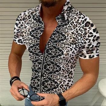 Letní Nové Trendyol Vintage Leopard Tištěné Beach Košile Pro Muže Módní Muži Oversize S Krátkým Rukávem Luxusní Havajské Košile Chemise