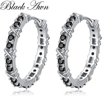 Černá Awn 2022 Nové Hoop Náušnice pro Ženy, Klasická Stříbrná Barva Módní Spinel Zásnubní Šperky I251
