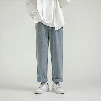 2022 Jaro Podzim Ležérní Rovný Pánské Džíny Streetwear Pevné Barva Denim Ležérní Kalhoty Pro Muže