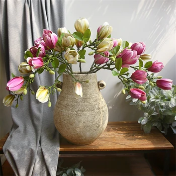Latex Magnolia bud pobočka falešné Květiny pro domácí party Svatební dekorace flores artificiales pokoj dekor