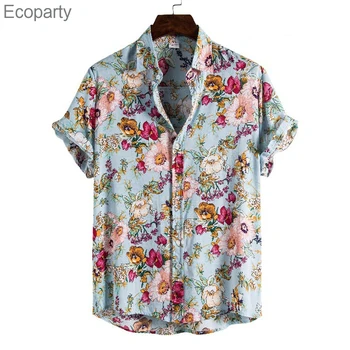 Pánská Havajská Košile Krátké Rukávy Tištěné Tlačítko Dolů Letní Plážové Šaty Košile Dovolenou Oblečení Košilku Homme