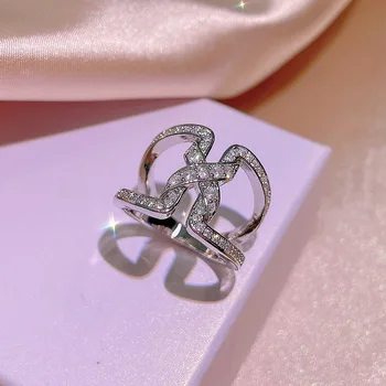 925 sterling silver kreativní geometrické ring pro dámy zirkony nepravidelného kruhu party, narozeniny šperky dárek