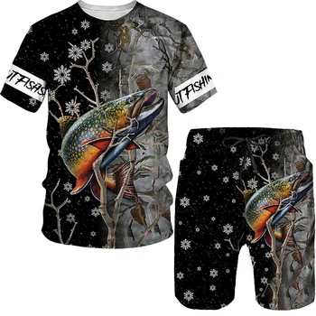 Vlastní 3D Ryby Tištěné T Košile Šortky Mužů Letní lov Kaprů Sportovní oblečení, Teplákové soupravy O Krk Krátký Rukáv Cool Muži Oblek