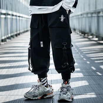 AOGZ Hip Hop Techwear Cargo Kalhoty Muži Streetwear Harajuku Taktické Kalhoty Kalhoty Jogging Kalhoty Volné Ležérní Tepláky Černá