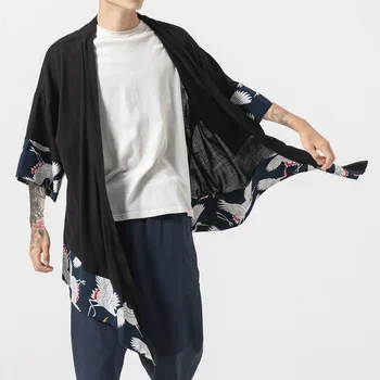 MrGB Velké Velikosti Čínský Styl Pánské Příkop Větrovka Hanfu Tang Oblek Tenké Kimono Opalovací krém Tričko Crane Vintage Mužské Oblečení