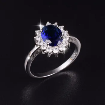 Velikost 5-10 Princezny Diany, William Kate Middleton 3ct Vytvořil Modrý Safír Zásnubní 925 Sterling Silver Ring pro Ženy
