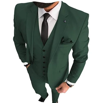 Tmavě Zelená Svatební, Smokingy 2023 Ženich Obleky Groomsmen Nejlepší Muže, Pro Muže Na Ples Obleky (Bunda+ Vesta Kalhoty +Kravata) Na Míru Oblek