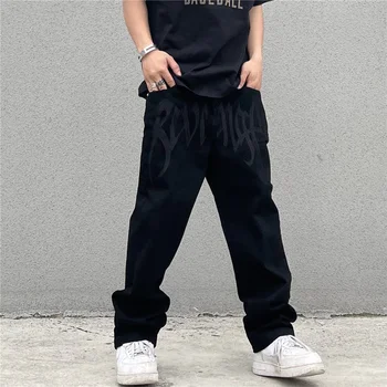 Hip Hop Riflové Kalhoty Mužské Oblečení, Módní Streetwear Černá Y2K Pánské Vyšívané Nízké Vzestup Pytlovité Džíny Kalhoty Rovné Denně