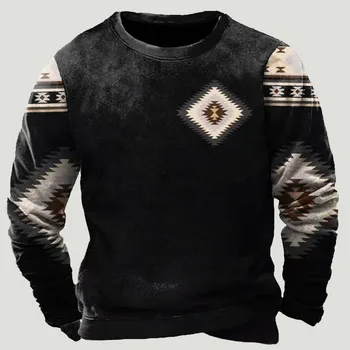 Muži Sweatershirt Vintage Aztec Tištěné Svetr Topy Muži Podzim Zimní Geometrické S Kapucí, Ležérní Retro Mužské Svetry Tepláková Souprava Top