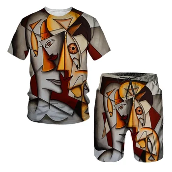 Letní Značkové Unisex Nadrozměrné 3D Tištěné Grafické Abstrakce T-Shirt Set Ležérní Streetwear Módní Trend Wen Ženy, Tepláky