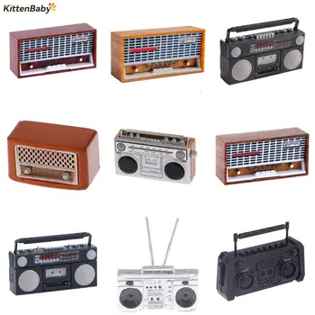 1ks 1/12 Dollhouse Miniaturní Old-Fashion Radio Recorder Model Retro Rádio Model, Nábytek, Doplňky, Hračky