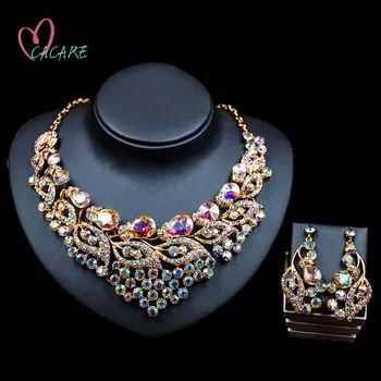 CACARE Luxusní Šperky Soupravy Ženy Strana 2021 LEVNÉ Velké Dubaj Sada Šperky Zlaté Barevné Náušnice Náhrdelník Set F0293 Prohlášení