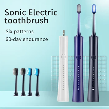 Sonic Elektrický zubní Kartáček pro Dospělé Časovač Kartáč IPX7 Vodotěsné 6 Režimy USB Nabíječka Nabíjecí Zubní Kartáčky Náhradní Hlavice Sada
