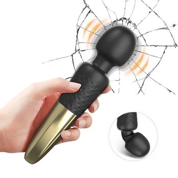 Černý Hůlka Masér Dobíjecí Výkonné Silikonové Měkké Kouzelná Hůlka Vibrátory pro Ženy, s Hlavou G Spot Klitoris Stimulátor