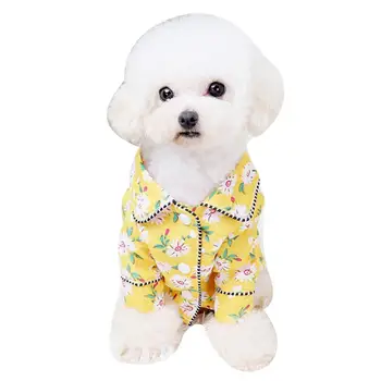 Pes pyžama Jarní Letní Květinové Tisk Prodyšný Dva-legged Dog Puppy Pyžamo Pet Tkaniny Štěně pyžamo 2021