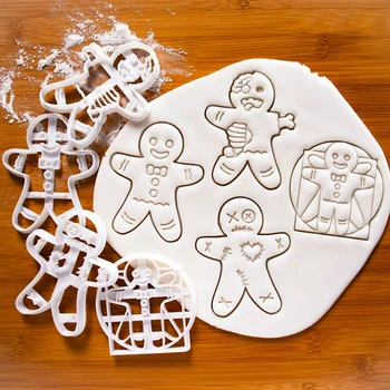 1ks Vánoční Perník Muž Cookie Frézy DIY Plastové Karikatura Pressable Sušenky Čokoládové Formy Dort Zdobení Nástroje