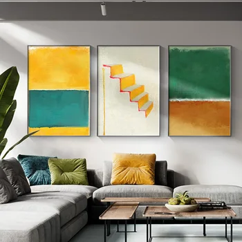 Abstraktní Žluté a Zelené Wall Art Plakát Tisků Minimalistický Kombinované Malování na Zeď pro Obývací Pokoj Umění Studio Barevné Home Deco