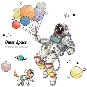 Kreslený Vesmíru Astronaut Nálepka na Zeď pro Děti pokoje Školky Vyměnitelné