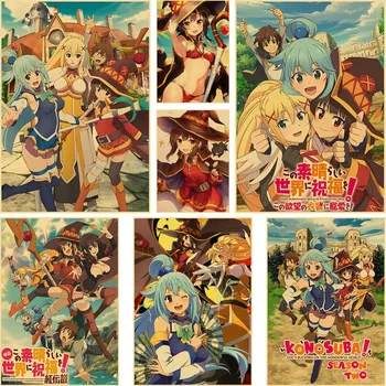 Anime Boží Požehnání na Tento Nádherný Svět Kraft Papír Retro KonoSuba Plakát Home Dekor Obývací Pokoj Bar Dekorace Malování
