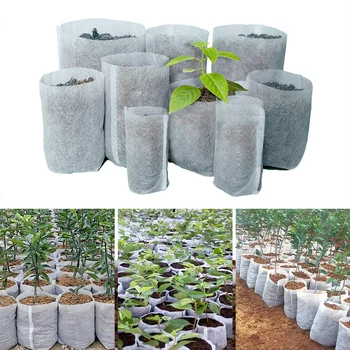 100ks Různých Velikostí Biodegradabilní netkané Sazenice Školky Taška Růst Rostlin Tašky Látkové Pouzdro Výsadbu Větrání pro Zahradní